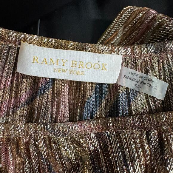 Ramy Brook Gold Lame Blouse Sheer Stripe Metallic Long Sleeve Going Out - S - Picture 6 of 7